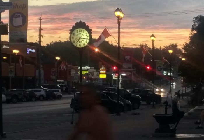Downtown Lindsay at dusk.