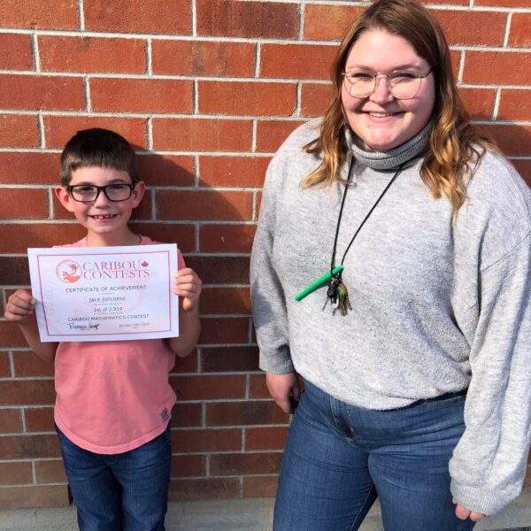 Jace Jolicoeur, winner of the Caribou Math Contest and Courtney Greig, Teacher