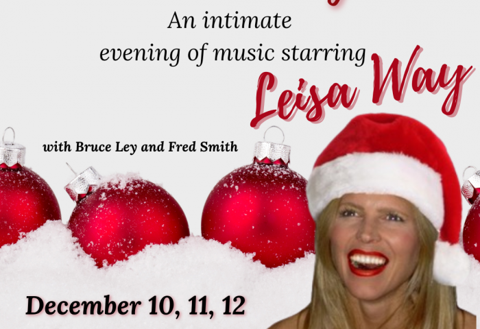 Poster that reads Cocktails and Candy Canes, with a picture of Leisa Way